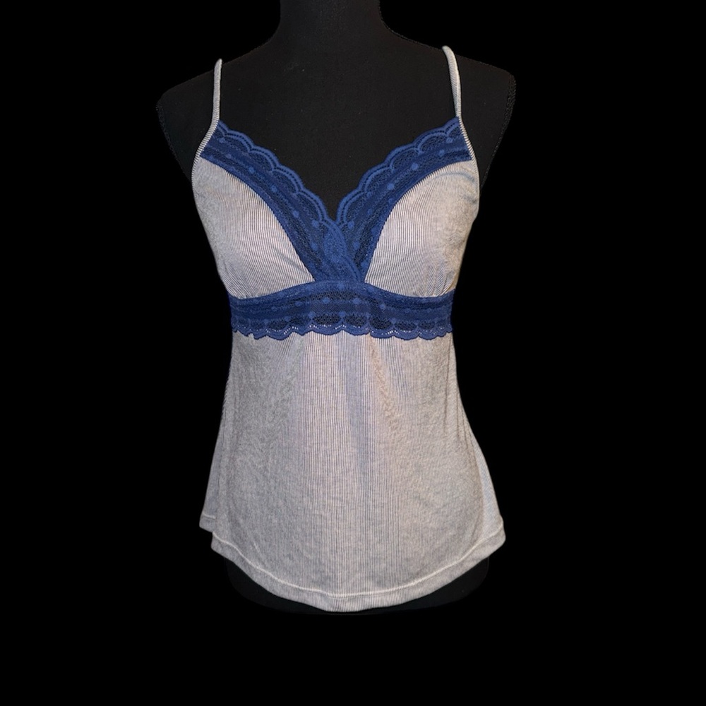 Cosabella Blue and White Lace Trim Cami Top NWT Size Medium